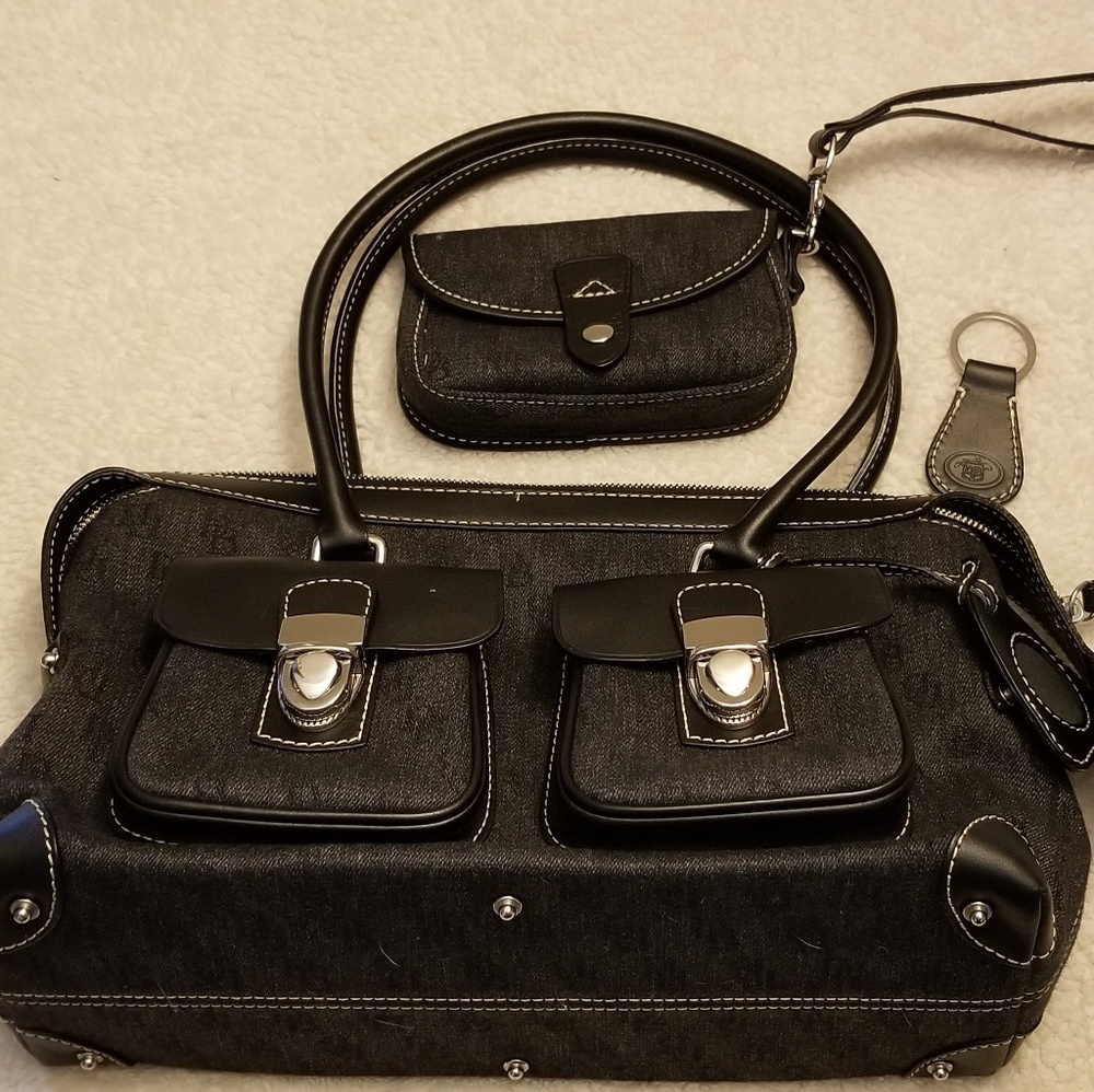 Doney & Bourke Black Double Pocket Tote
